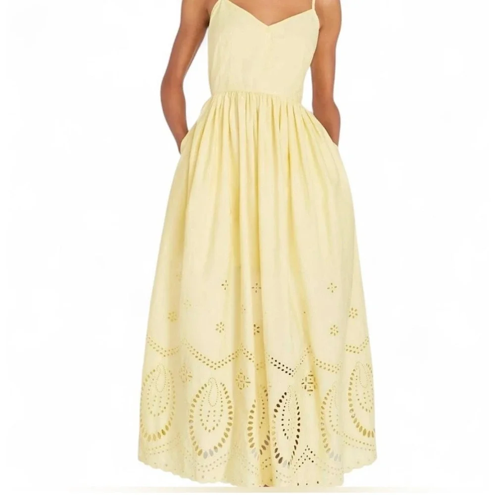 Calypso St. Barth Yellow Eyelet Dress Sleeveless Maxi with Pockets - Picture 2 of 10